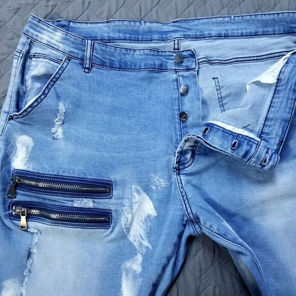 Hengao Jeans Mens 46X32 Blue Slim Straight Leg Medium Wash American Denim - Picture 8 of 11